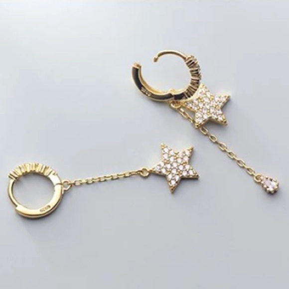 NEW 18K GOLD DIAMOND STAR WATER DROP EARRINGS, NICE EARRINGS, CUTE EARRINGS - Picture 6 of 7